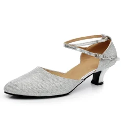 Women's Ballroom Dance Shoes Modern Shoes Performance Indoor Waltz Sandal Heel Solid Color Cuban Heel Buckle Silver Golden Brown
