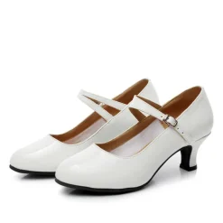 Women's Ballroom Dance Shoes Modern Dance Shoes Salsa Shoes Line Dance Outdoor Indoor Heel Solid Color Toggle Clasp White