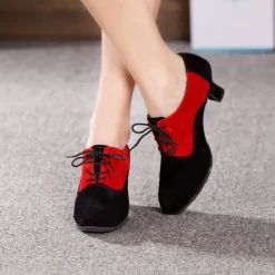 Women's Ballroom Dance Shoes Modern Dance Shoes Swing Shoes Indoor Professional ChaCha Heel Splicing Lace-up Black / Silver Black / Red Black