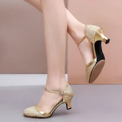 Women's Ballroom Shoes Modern Shoes Party Evening Outdoor Ballroom Dance Waltz Heel Glitter Cuban Heel Closed Toe Ankle Strap Black Bronze Silver