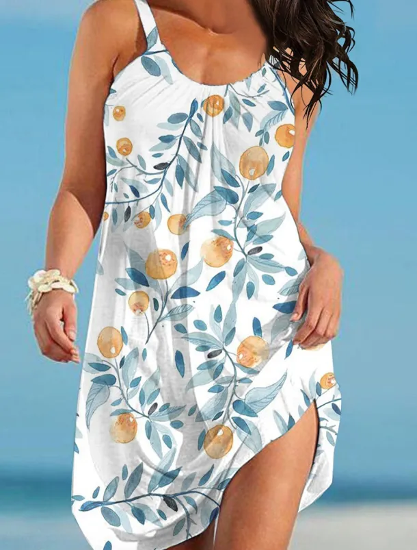 Women's Beach Dress Floral Leaf Print Spaghetti Strap Mini Dress Basic Casual Daily Vacation Sleeveless Summer Spring