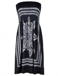 Women's Beach Dress Resort Wear Beach Wear Mini Dress Print Hot Elegant Graphic Strapless Sleeveless Standard Fit Daily Going out Multicolor Black 2023 Summer Spring S M L XL