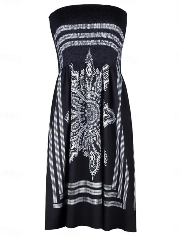 Women's Beach Dress Resort Wear Beach Wear Mini Dress Print Hot Elegant Graphic Strapless Sleeveless Standard Fit Daily Going out Multicolor Black 2023 Summer Spring S M L XL