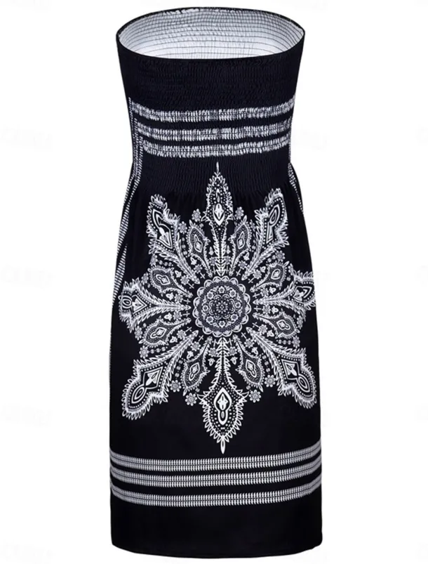 Women's Beach Dress Resort Wear Beach Wear Mini Dress Print Hot Elegant Graphic Strapless Sleeveless Standard Fit Daily Going out Multicolor Black 2023 Summer Spring S M L XL