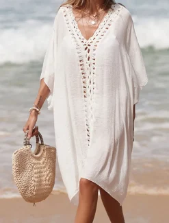 Women's Beach Dresses Cut Out Beach Wear Holiday Sleeveless Black White Blue Color