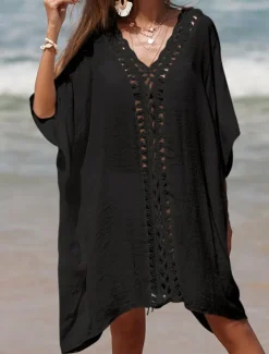 Women's Beach Dresses Cut Out Beach Wear Holiday Sleeveless Black White Blue Color