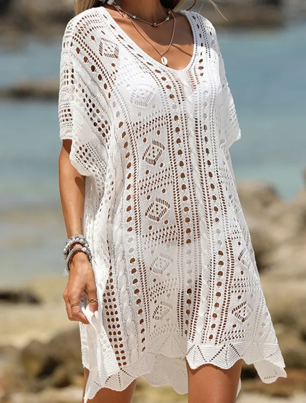 Women's Beach Dresses Cut Out Crochet Beach Wear Holiday Sleeveless Black White Blue Color
