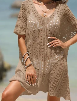 Women's Beach Dresses Cut Out Crochet Beach Wear Holiday Sleeveless Black White Blue Color