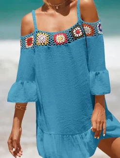 Women's Beach Dresses Ruffle Cut Out Beach Wear Holiday Long Sleeve Black White Yellow Color