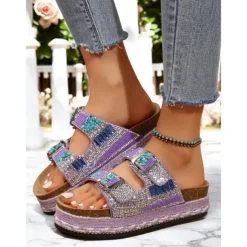 Women's Beaded Platform Slide Sandals – Bohemian Style Slip-On Sandals for Beach, Festivals & Casual Outings