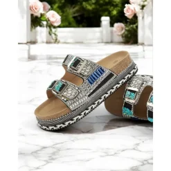 Women's Beaded Platform Slide Sandals – Bohemian Style Slip-On Sandals for Beach, Festivals & Casual Outings