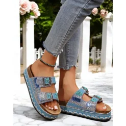 Women's Beaded Platform Slide Sandals – Bohemian Style Slip-On Sandals for Beach, Festivals & Casual Outings