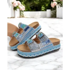 Women's Beaded Platform Slide Sandals – Bohemian Style Slip-On Sandals for Beach, Festivals & Casual Outings