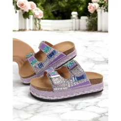 Women's Beaded Platform Slide Sandals – Bohemian Style Slip-On Sandals for Beach, Festivals & Casual Outings
