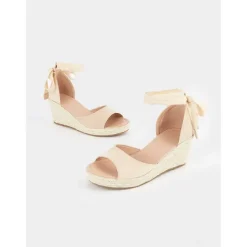 Women's Beige Espadrille Wedge Sandals with Ankle Wrap, Open-Toe Summer Shoes for Beach, Casual, and Vacation Wear