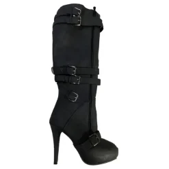 Women's Beige Knee-High Stiletto Boots with Buckle Straps and Side Zipper, Sexy High Heel Boots for Fashionable Night Out