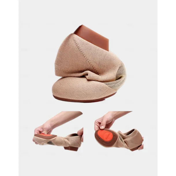 Women's Beige Knit Jazz Shoes with Glitter Detailing - Professional Dance Footwear