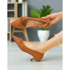 Women's Beige Mesh Pointed Toe Kitten Heels with Bow Detail - Comfortable and Stylish Low Heel Pumps for Casual and Office Wear