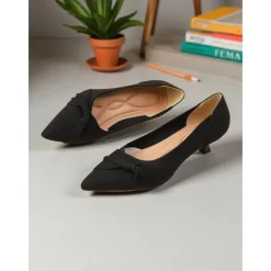 Women's Beige Mesh Pointed Toe Kitten Heels with Bow Detail - Comfortable and Stylish Low Heel Pumps for Casual and Office Wear