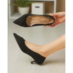 Women's Beige Mesh Pointed Toe Kitten Heels with Bow Detail - Comfortable and Stylish Low Heel Pumps for Casual and Office Wear