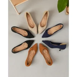 Women's Beige Mesh Pointed Toe Kitten Heels with Bow Detail - Comfortable and Stylish Low Heel Pumps for Casual and Office Wear