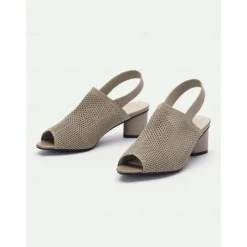 Women's Beige Peep Toe Slingback Heels - Stylish Knitted Block Heel Sandals