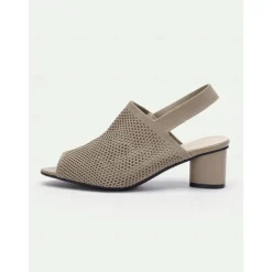 Women's Beige Peep Toe Slingback Heels - Stylish Knitted Block Heel Sandals