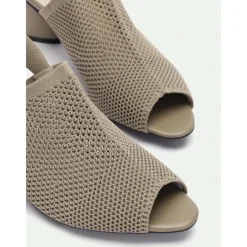 Women's Beige Peep Toe Slingback Heels - Stylish Knitted Block Heel Sandals