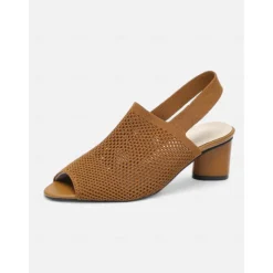 Women's Beige Peep Toe Slingback Heels - Stylish Knitted Block Heel Sandals