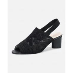 Women's Beige Peep Toe Slingback Heels - Stylish Knitted Block Heel Sandals