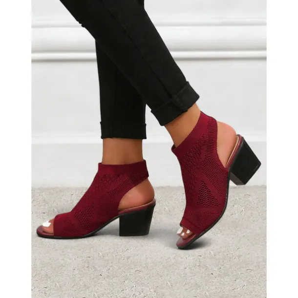 Women's Beige Peep-Toe Knit Ankle Booties with Block Heel, Breathable Summer Sandals for Casual and Office Wear