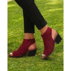 Women's Beige Peep-Toe Knit Ankle Booties with Block Heel, Breathable Summer Sandals for Casual and Office Wear