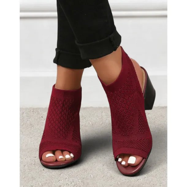 Women's Beige Peep-Toe Knit Ankle Booties with Block Heel, Breathable Summer Sandals for Casual and Office Wear