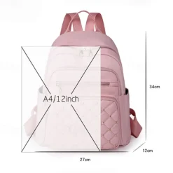 Women's Beige Quilted Backpack with Gold Studs – Stylish Oxford Cloth School Bag for Travel, Work & Daily Use