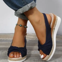 Women's Beige Slingback Espadrille Sandals with Bow Detail – Casual Summer Open-Toe Wedge Sandals