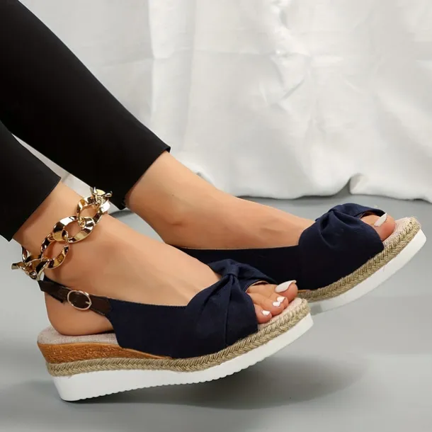 Women's Beige Slingback Espadrille Sandals with Bow Detail – Casual Summer Open-Toe Wedge Sandals