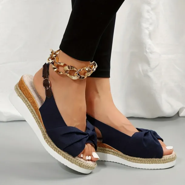 Women's Beige Slingback Espadrille Sandals with Bow Detail – Casual Summer Open-Toe Wedge Sandals