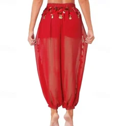 Women's Belly Dance Costume Coin Lantern Pants Side Split Sequin Shiny Harem Pants Arabic Halloween Trousers