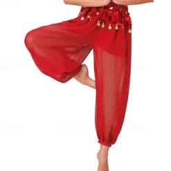 Women's Belly Dance Costume Coin Lantern Pants Side Split Sequin Shiny Harem Pants Arabic Halloween Trousers