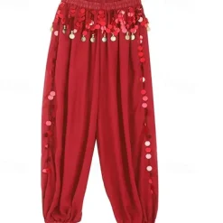 Women's Belly Dance Costume Coin Lantern Pants Side Split Sequin Shiny Harem Pants Arabic Halloween Trousers
