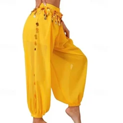 Women's Belly Dance Costume Coin Lantern Pants Side Split Sequin Shiny Harem Pants Arabic Halloween Trousers