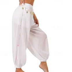 Women's Belly Dance Costume Coin Lantern Pants Side Split Sequin Shiny Harem Pants Arabic Halloween Trousers