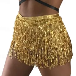 Womens Belly Dance Hip Scarf with Sparkly Fringe Rave Party Sequin Skirt Costume Festival Tassel Skirt