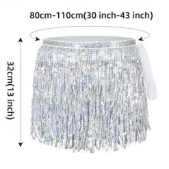 Womens Belly Dance Hip Scarf with Sparkly Fringe Rave Party Sequin Skirt Costume Festival Tassel Skirt