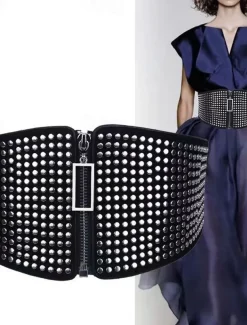 Women's Belt PU Black Wide Belt Street Prom Round Dots