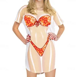 Women's Bikini Shirt Cover Up Dress Funny Cute Bikini Print for Swimwear Short Sleeve 3D Graphic Baggy Swimwear Cover-Up