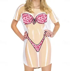 Women's Bikini Shirt Cover Up Dress Funny Cute Bikini Print for Swimwear Short Sleeve 3D Graphic Baggy Swimwear Cover-Up