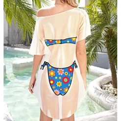 Women's Bikini Shirt Cover Up Dress Funny Cute Bikini Print for Swimwear Short Sleeve 3D Graphic Baggy Swimwear Cover-Up