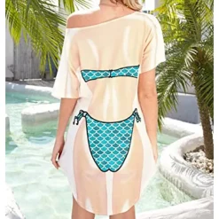 Women's Bikini Shirt Cover Up Dress Funny Cute Bikini Print for Swimwear Short Sleeve 3D Graphic Baggy Swimwear Cover-Up