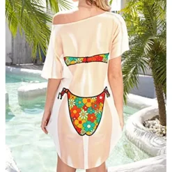 Women's Bikini Shirt Cover Up Dress Funny Cute Bikini Print for Swimwear Short Sleeve 3D Graphic Baggy Swimwear Cover-Up